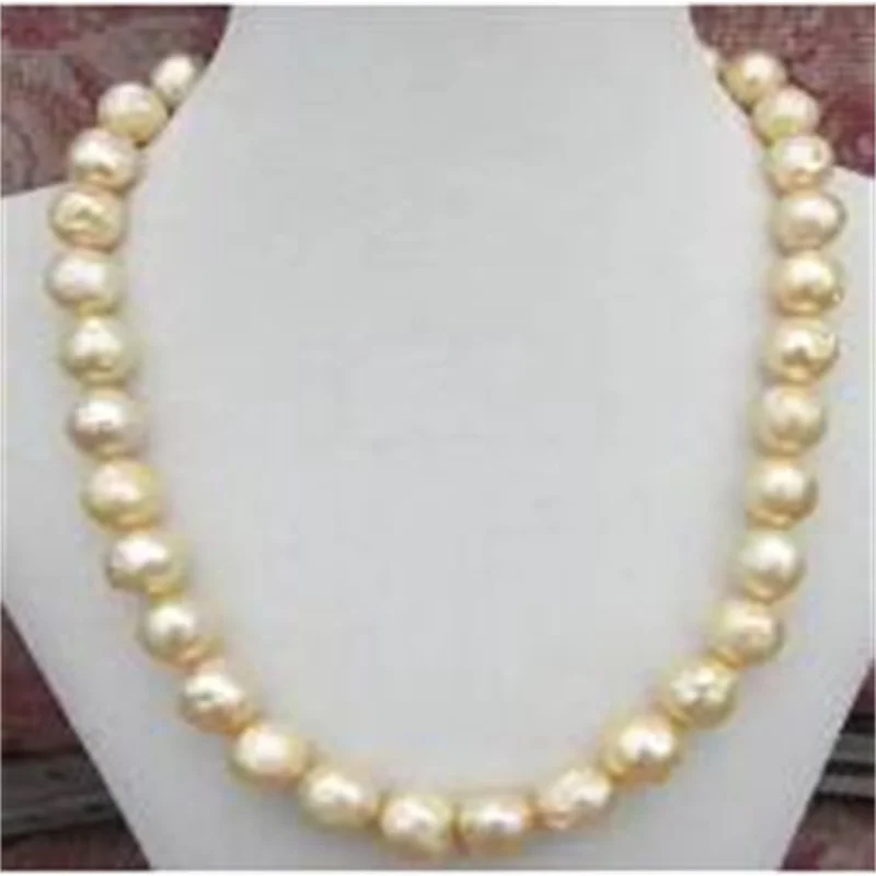 

18" HUGE NATURAL 11-12MM south seas kasumi Golden pearl necklace