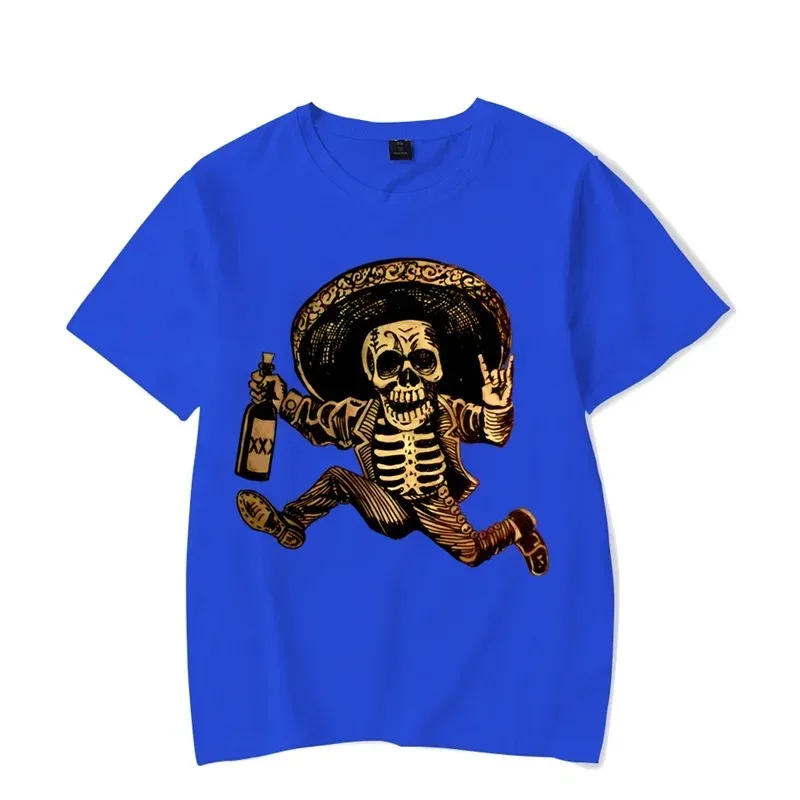 2024  New Mens Brand T-shirt for Men Day of The Dead Funny Skull Drinking Tshirt Clotning Oversized Tops Tees Male T Shirt Homme