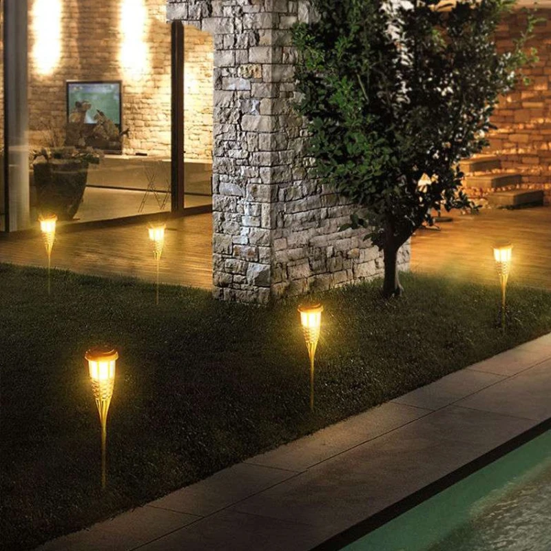 Led Solar Garden Bamboo Light Lamp Solar Flame Light Outdoor Waterproof Automatic On/Off Light For Fence House Pathway