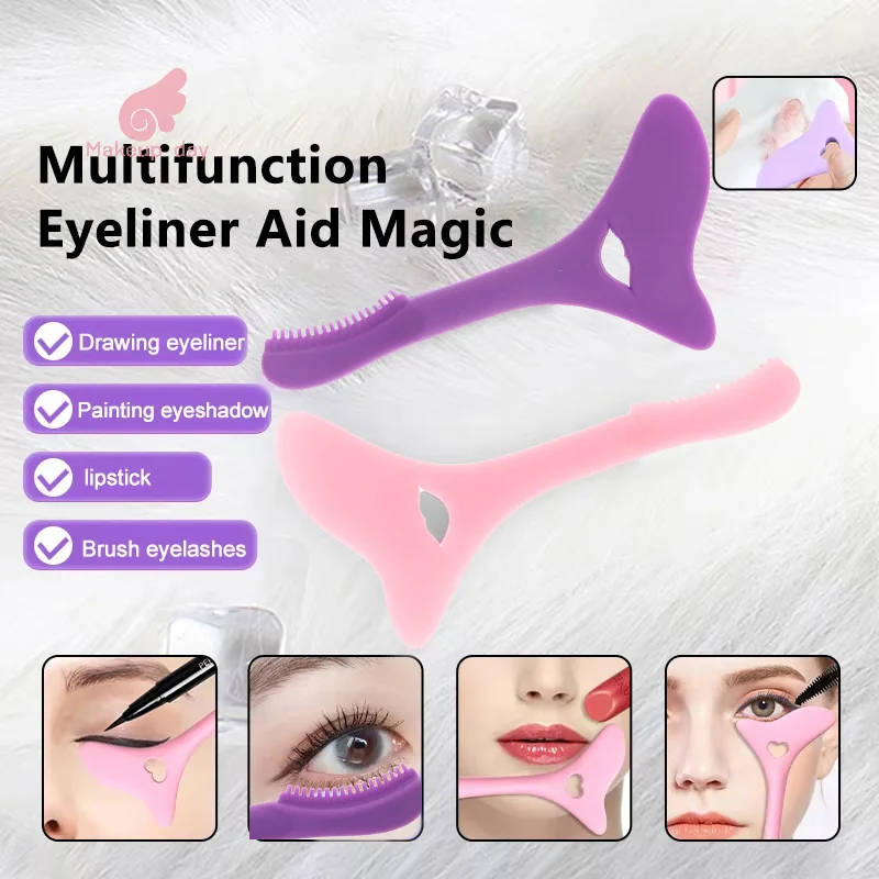

Multi-functional Eyeliner Stencil Wing Tips Silicone Eyeliner Aid Drawing Lipstick Wearing Assistant Baffle Reusable Makeup