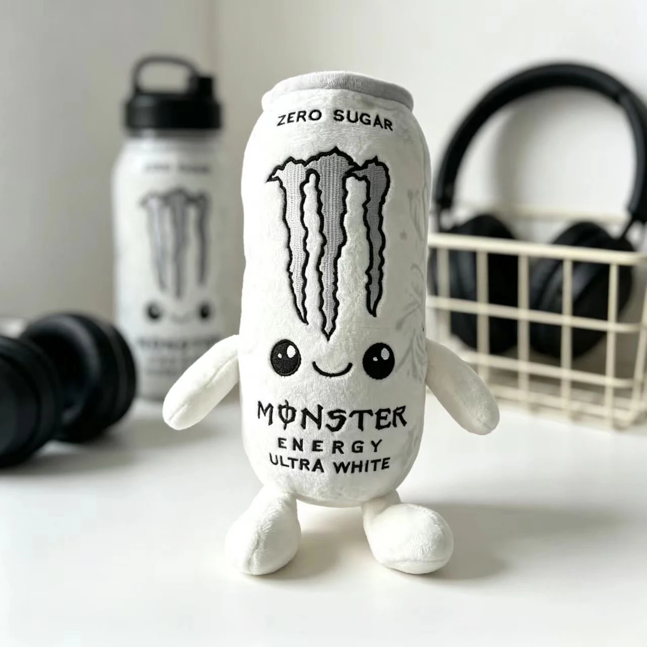In Stock Simulation White Energy Drink Can Shaped Plush Toy Zero Sugar Theme Soft Stuffed Doll Desktop Ornament Holiday Gift