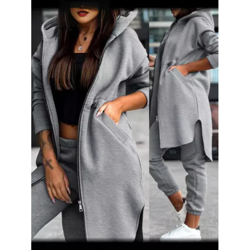 2024Amazon Cross-Border New Fashion Casual Fleece Hooded Sweater Suit Women's Clothing