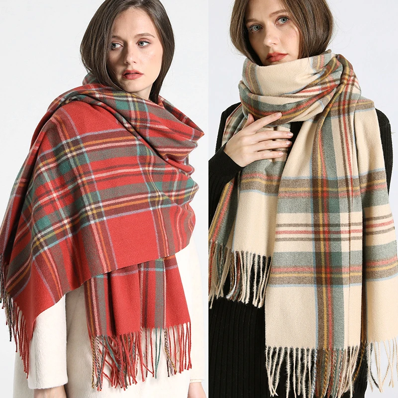 Luxury Plaid Scarf Winter Warm Cashmere Women Long Pashmina Foulard Female Scarves Lady Tassel Shawl Wraps 2022 Design New