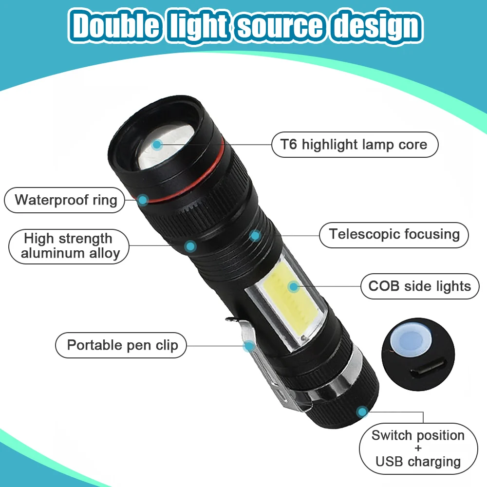 Mini Led Flashlight Q5 Rechargeable Battery LED Lights Portable Outdoor Hard Light Indoor Lightening Tool Waterproof Torches