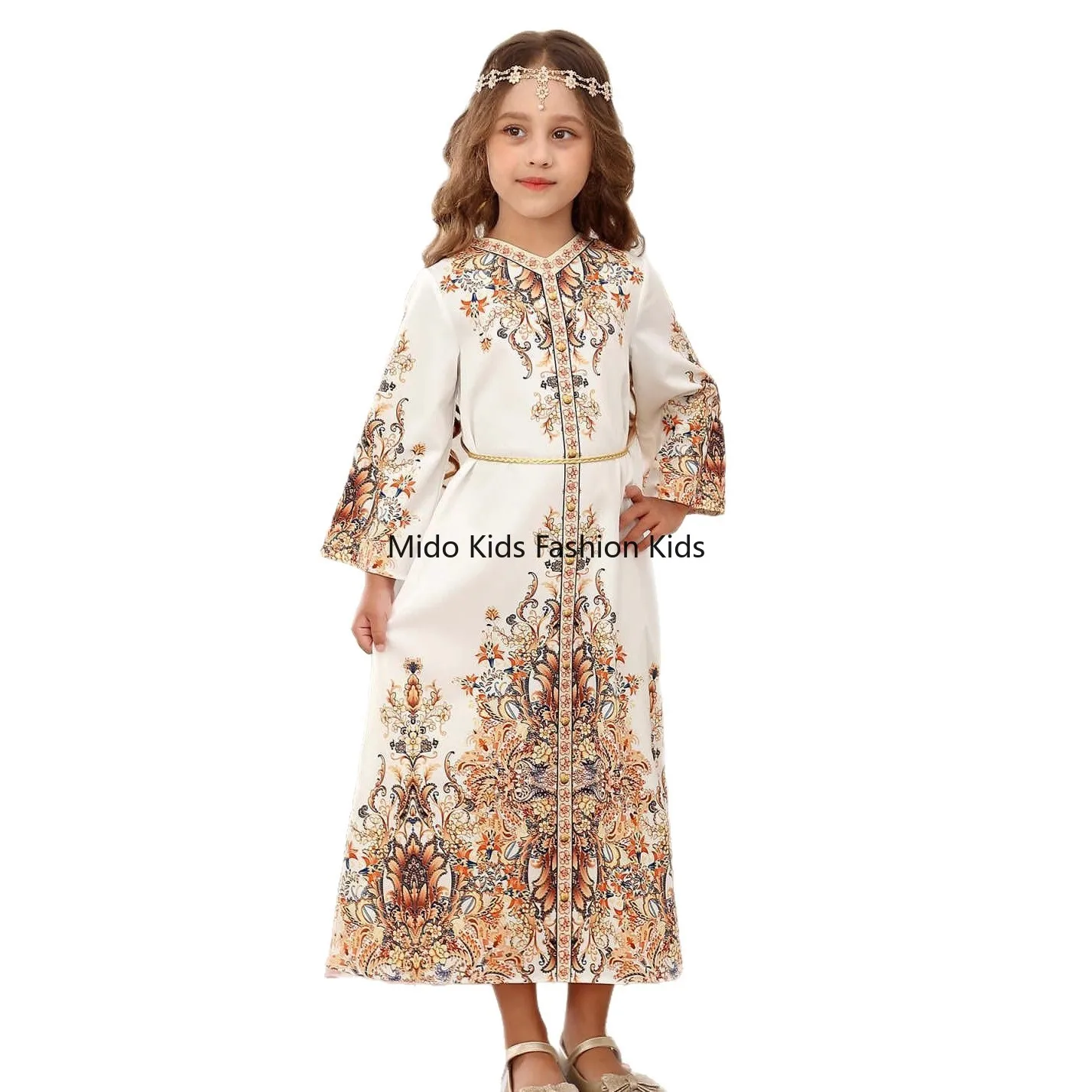 Children's Arabian Turkish Dubai Robe Girls Long Dresses Gowns Girls Printed Dresses Middle East