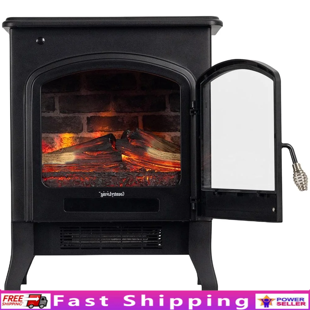 

18-дюймовый отдельно стоящий электрический каминный обогреватель, черный пульт дистанционного управления, реалистичный эффект пламени, простая сборка, дополнительное тепло