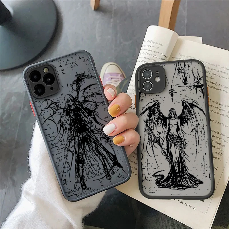 Phone Case for Redmi 12C 13C 4G Note 11 12 12S 10 10S 11S 13 Pro Plus 5G Luxury Black Angel Death Demon Matte Transparent Cover