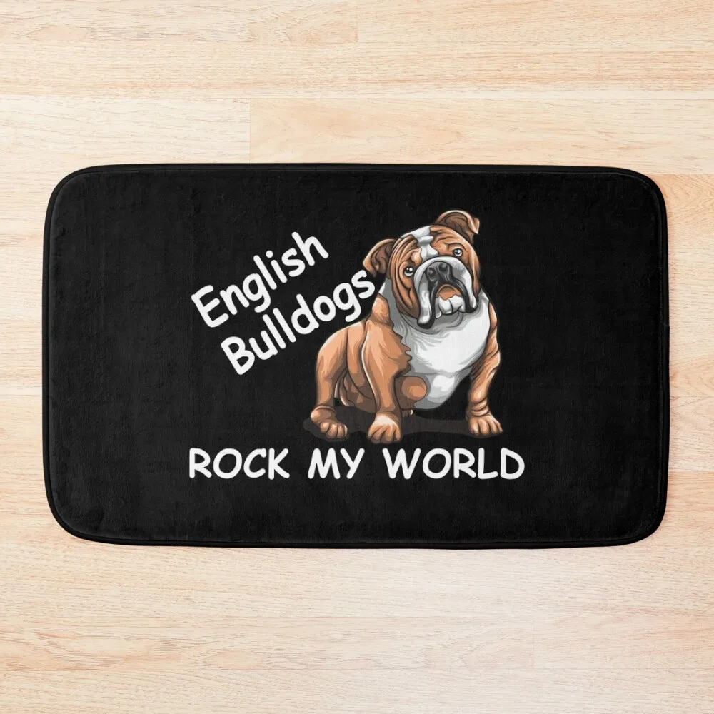 

English Bulldogs Rock my world - Bulldog Dog Lovers Bath Mat Bathroom Carpet Set For Toilet Rugs Baths Mat