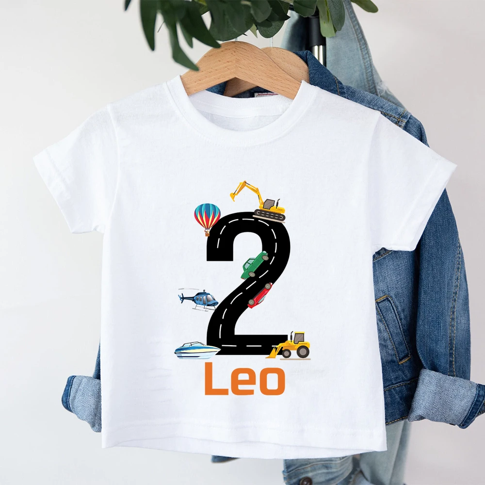 Personalized Transportation Shirts Custom Cars Birthday Kids TShirt Vehicle Party Emergency Truck Birthday Boys Tops Gift Tee