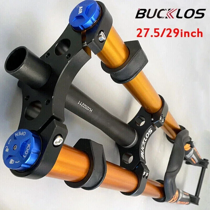 BUCKLOS 27,5er 29 pulgadas MTB horquilla doble hombro horquilla de suspensión neumática individual 180mm viaje Boost bicicleta 110*15mm disco horquilla de descenso