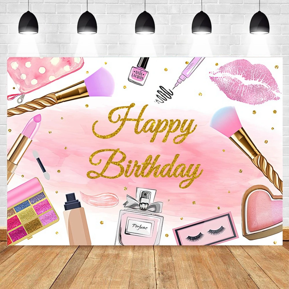 Spa Party Theme Photography Backdrop Cartoon Pink Beauty Makeup Women Girls Birthday Decor Photographic Background Photo Studio