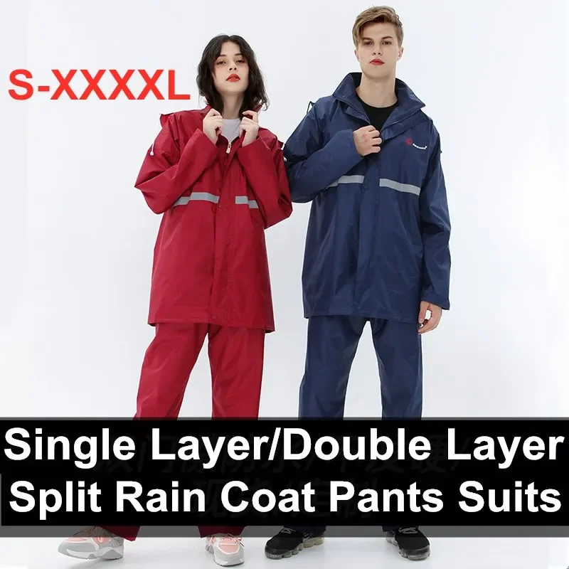 Adult Outdoor Riding Raincoat Double Layer Split Waterproof Rain Coat Pants Suits Men Women Hiking Fishing Raincoat Poncho