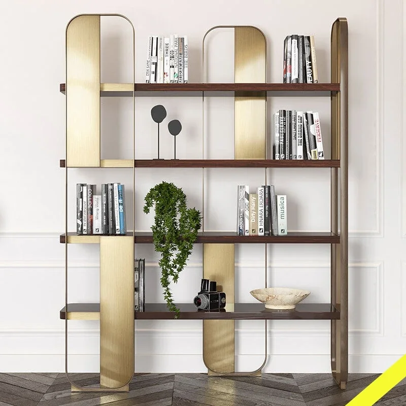 Light luxury stainless steel bookshelf, living room shelf, office creative multi-layer display shelf, Nordic floor