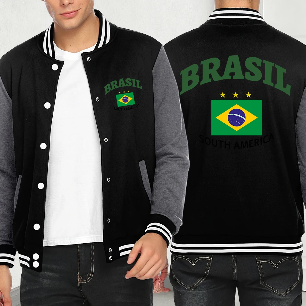البرازيل أمريكا الجنوبية طباعة السترات الرجال الإبداعية فضفاض الشارع الشهير موضة الهيب هوب البيسبول جيرسي الخريف جيب البلوز عادية