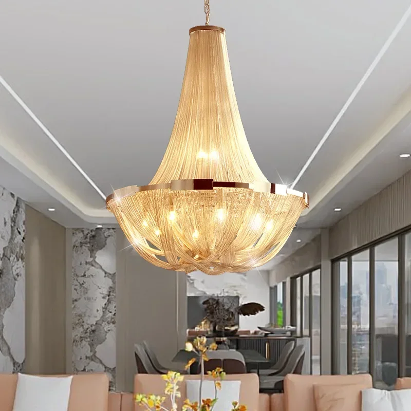 Post Modern LED LOFT Tassel Ceiling Chandelier Classic Aluminum Chain Hanging Lamp Luxury Shaped Pendant Light Fixture