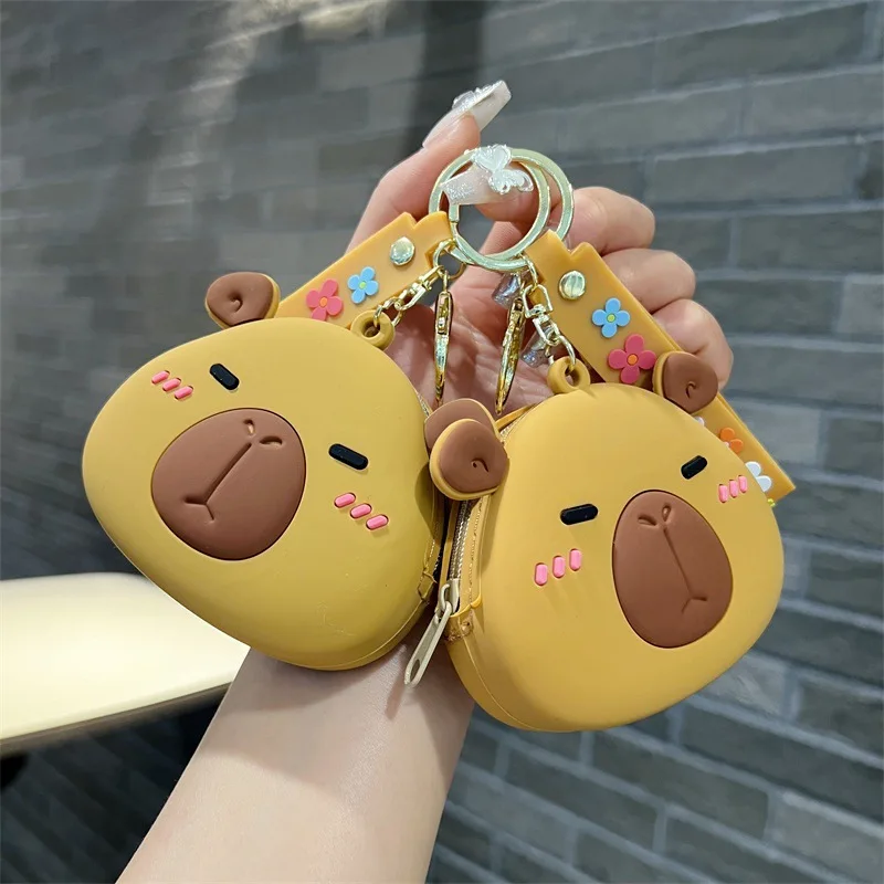 Cute Wallet Kawaii Capybara Cartoon Silicone Coin Purse Jelly Coin Purse Key Wallet Earphone Organizer Storage Box Pocket Gift