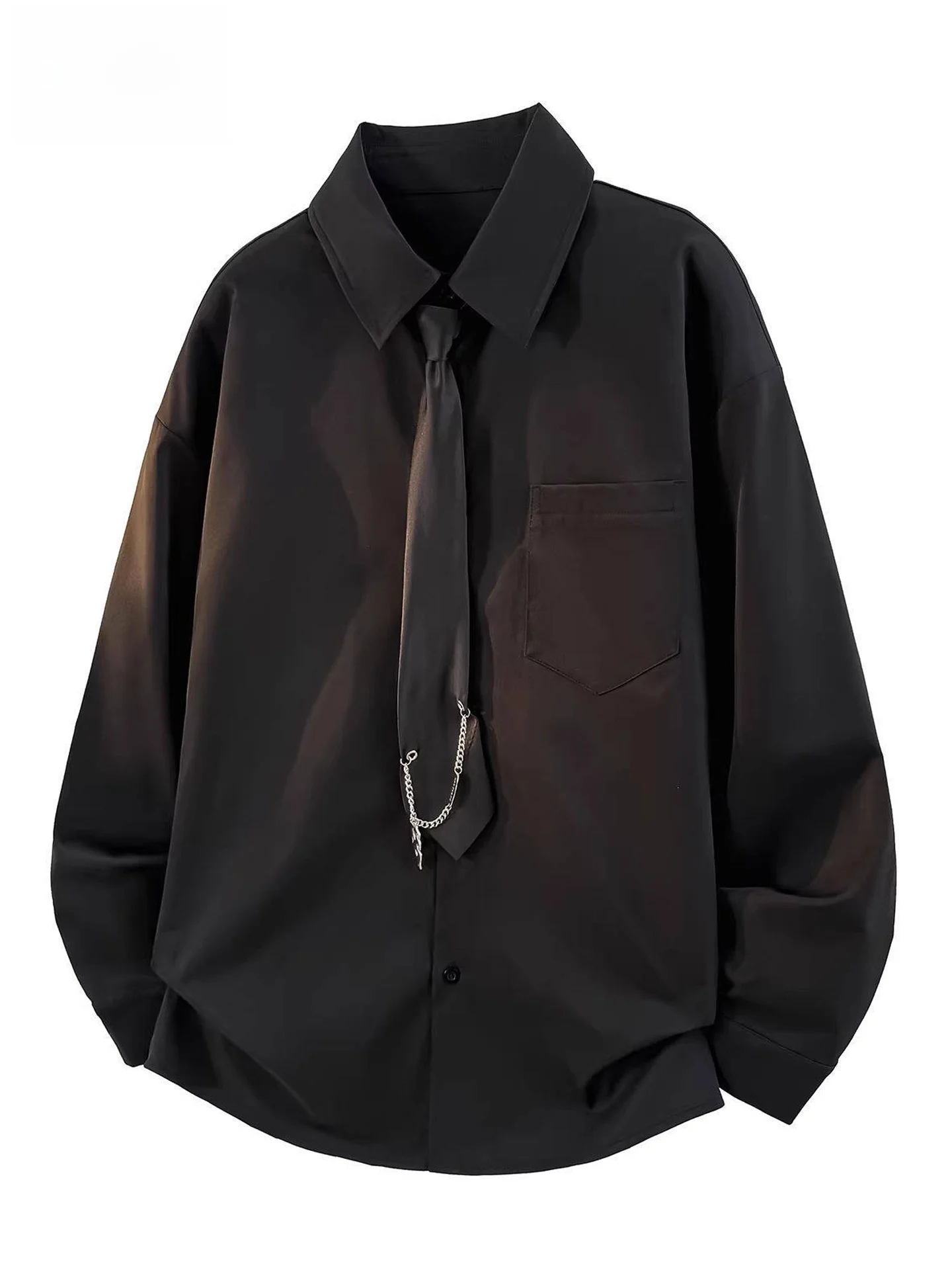 Csa Masculina de Manga Longa Solta Estilo Casual Universitário com Botões em Fibra de Poliéster Nova Chegada Primavera TUC...