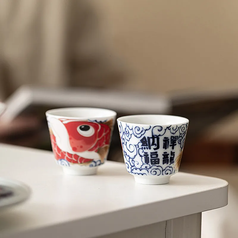Picture 5: 1 Pc Chinese Vintage Porcelain Tea Cup Handmade Dragon Fish Ceramic Teacup Household Tea Bowl Teaware Personal Meditation Cup