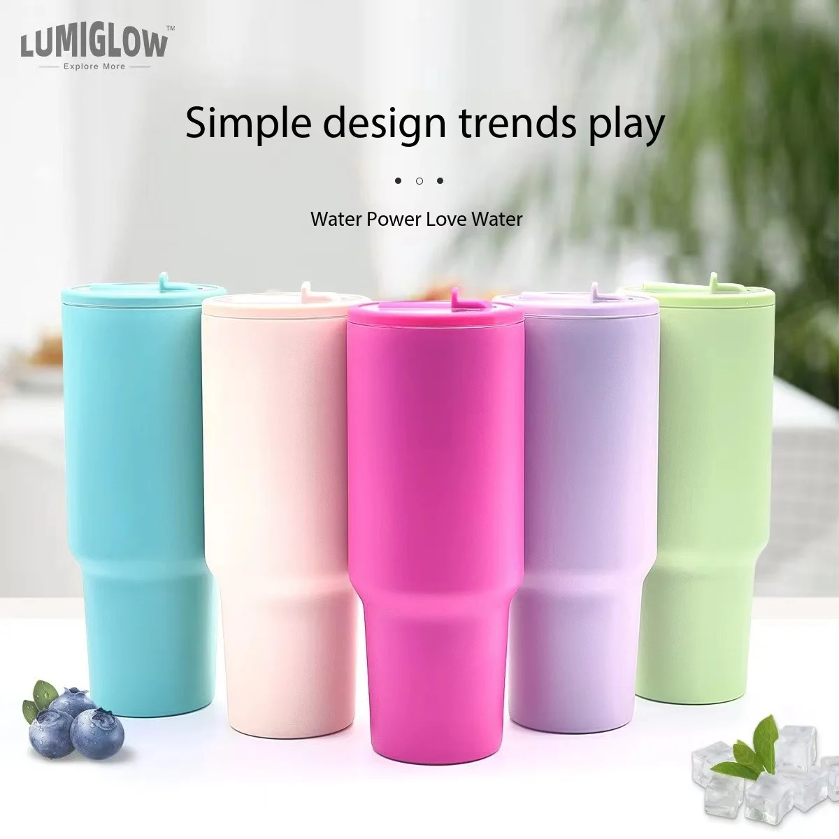 40oz Cup Stainless Steel Vacuum Straw Cup With New Habit Non-slip Portable Coffee Multi-color Car Mug Juice Milk Cup