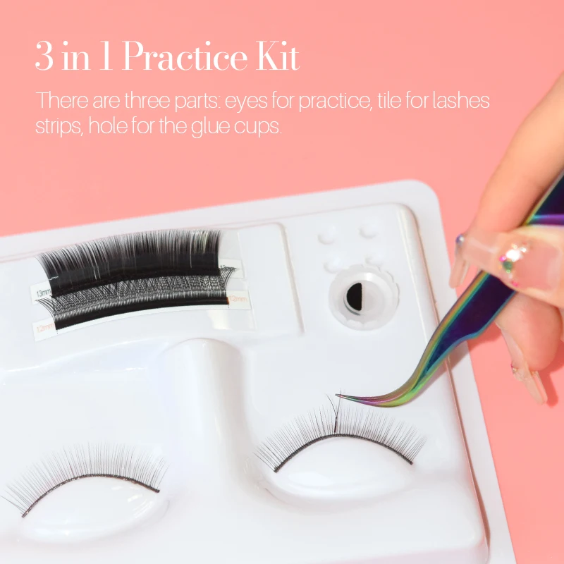 เพลง Lashes ตัวต่อขนตา Lash ที่ถอดออกได้ Lash Extension อุปกรณ์ Eyelash Practice Kit สำหรับผู้เริ่มต้น Eyemold กาว Groove