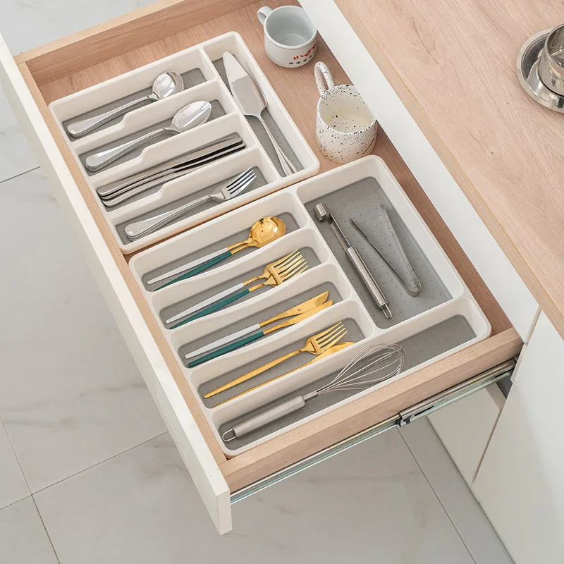 Cutlery Organizer Box Tableware Drawer Organizer Separation Storage Box Eco-Friendly Kitchen Spoon Knife Cutlery Tray Holder