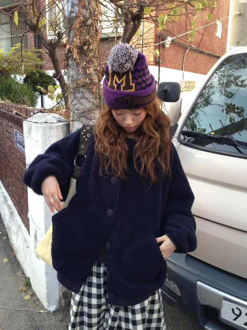 

Thickened Lamb Velvet Hooded Loose Single Button Coat Warm Casual Style Girls Fashion Polyester Fiber Long Sleeve Coat