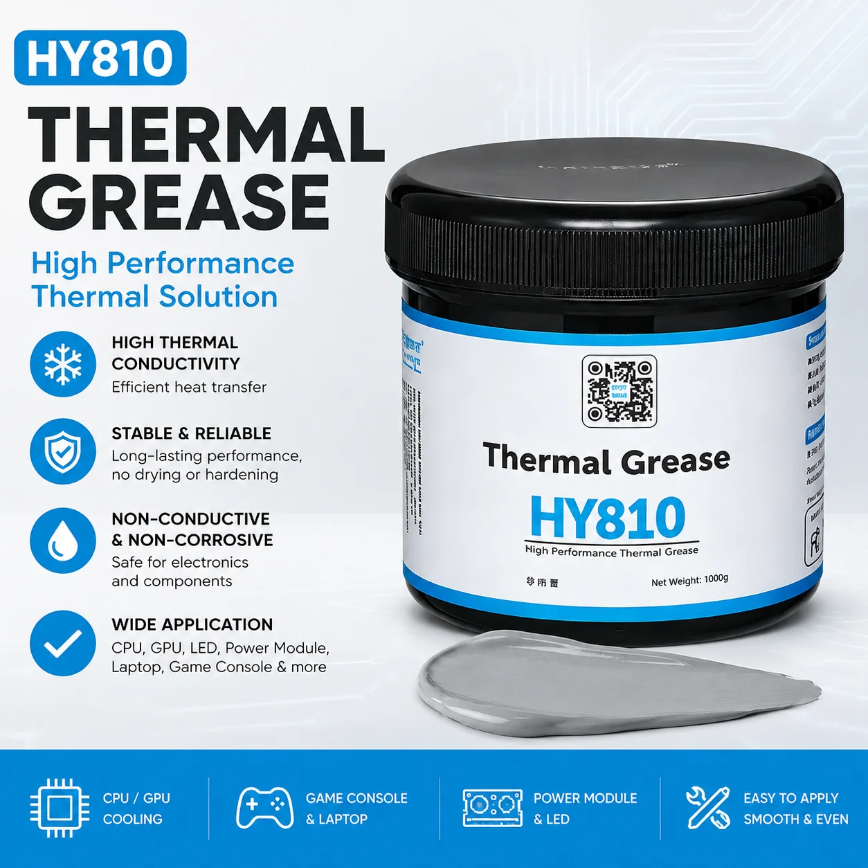 Halnziye HY-810C Thermal Conductive Silicone Grease Gray Thermal Paste LED Lamps CPU Heat Dissipation