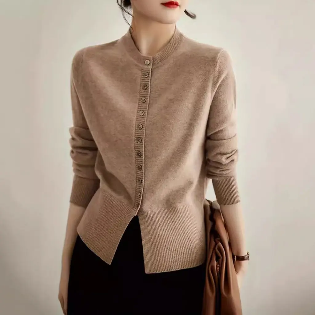 

Women's Long Sleeve round Neck Cardigan Spring Summer Fashion Waist Sweater Jacket All-match Top