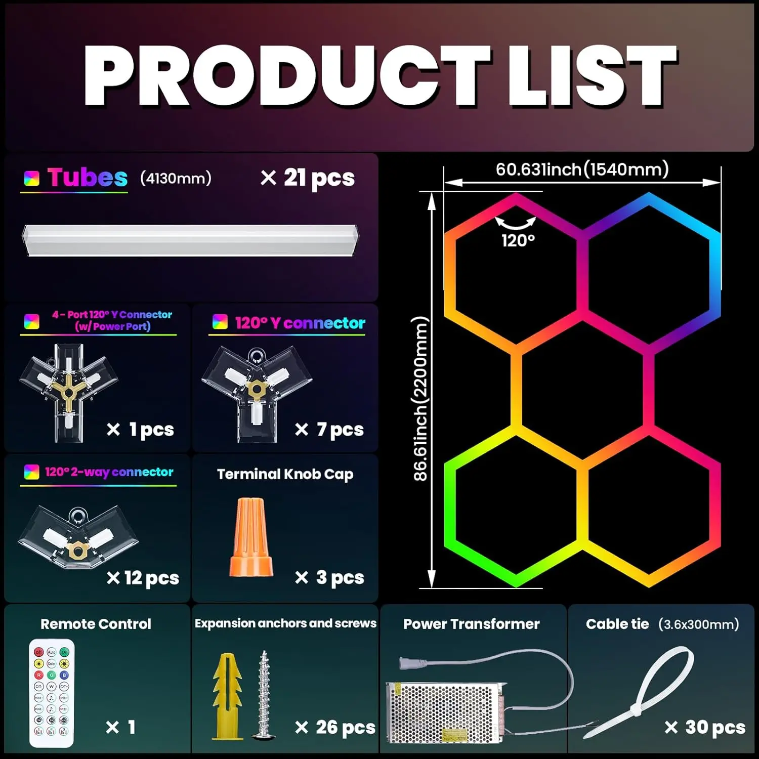 Sześciokątna lampa sufitowa LED z otworami, zmieniająca kolor RGB, szeroki zakres napięć 85-265V, do garażu, salonu, bistra, dekoracji domu.