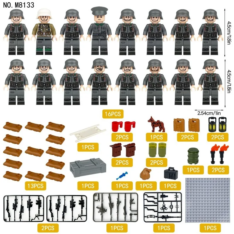Deutsche Soldaten, Sanitäter, Tragen, Tragbahnen, zusammengebautes Spielzeug, Puppen, Zeichentrickfiguren, Mini-Figuren, Geburtstagsgeschenke. – Detail 3