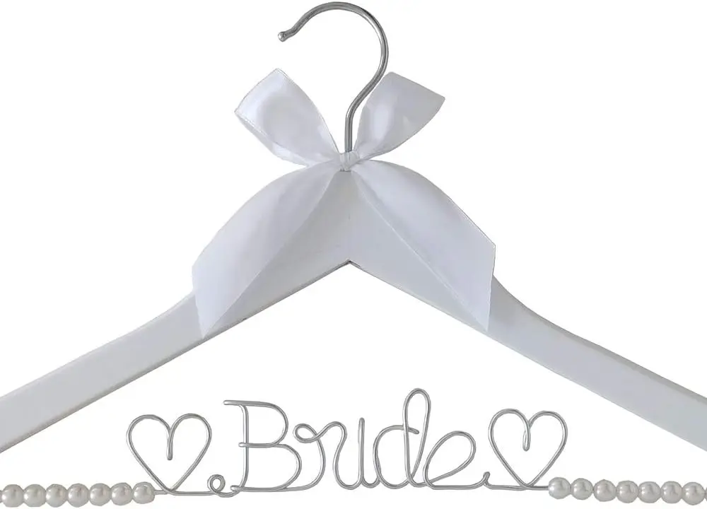 

Elegant Wooden Wedding Dress Hanger with Pearls - Perfect Bridal Gift for Memorable Photos