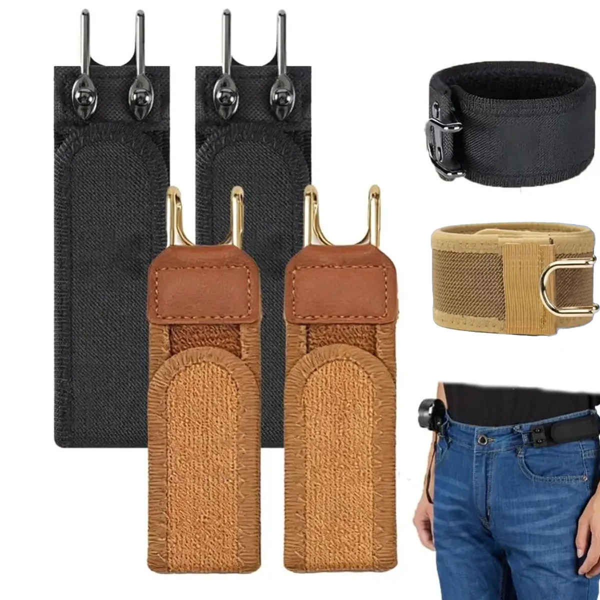 Hook Adjustable Metal Hook Elastic Belt Slim Buckleless Belt Men Women Buckle-Free Invisible Waist Belt Closure for Outdoor Work