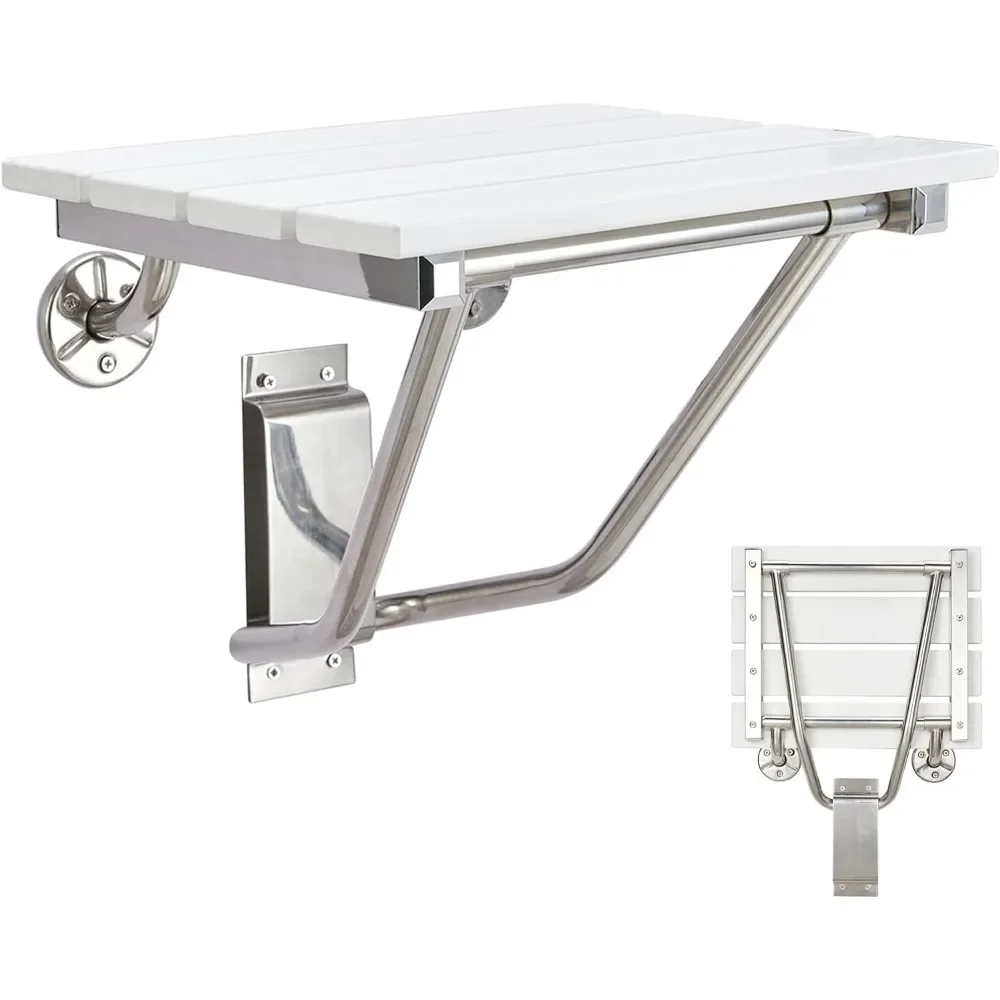 Folding Shower Seat and Bench Wall Mounted, Shower Chair Foldable, Shower Stool Collapsible,350lb Capacity,Plastic Wood
