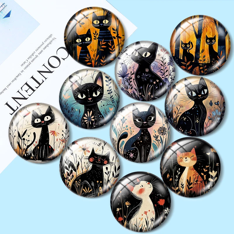 Cats in Garden  12/18/20/25mm glass cabochon  bracelet pendant rings for jewelry demo earrings back Making findings