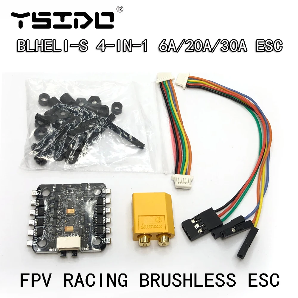 YSIDO 4 w 1 elektroniczny regulator prędkości 6A 20A 30A BLHELI-S ESC PWM sprzęt napęd silnika dla kreatora X220S FPV RC Drone