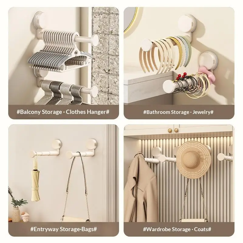 ~Suction Cup Hanger Organizer Retractable Design No Drill Installation For Bathroom Laundry Room Storage