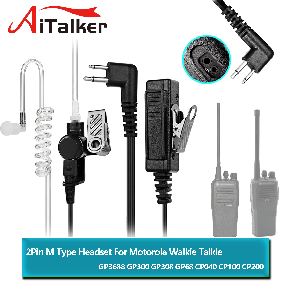 MOTOROLA walkie-talkie de tubo acústico, auriculares con micrófono para DP1400, EP450, GP88S, CP88, CP040, CP140, CP180, GP300, GP68, PR400, P080