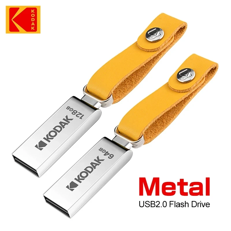 KODAK USB2.0 Flash Drive 128GB 64GB Pendrive 32gb Metal Memory Stick With leather strap Pen Flash Drive For Micro PC