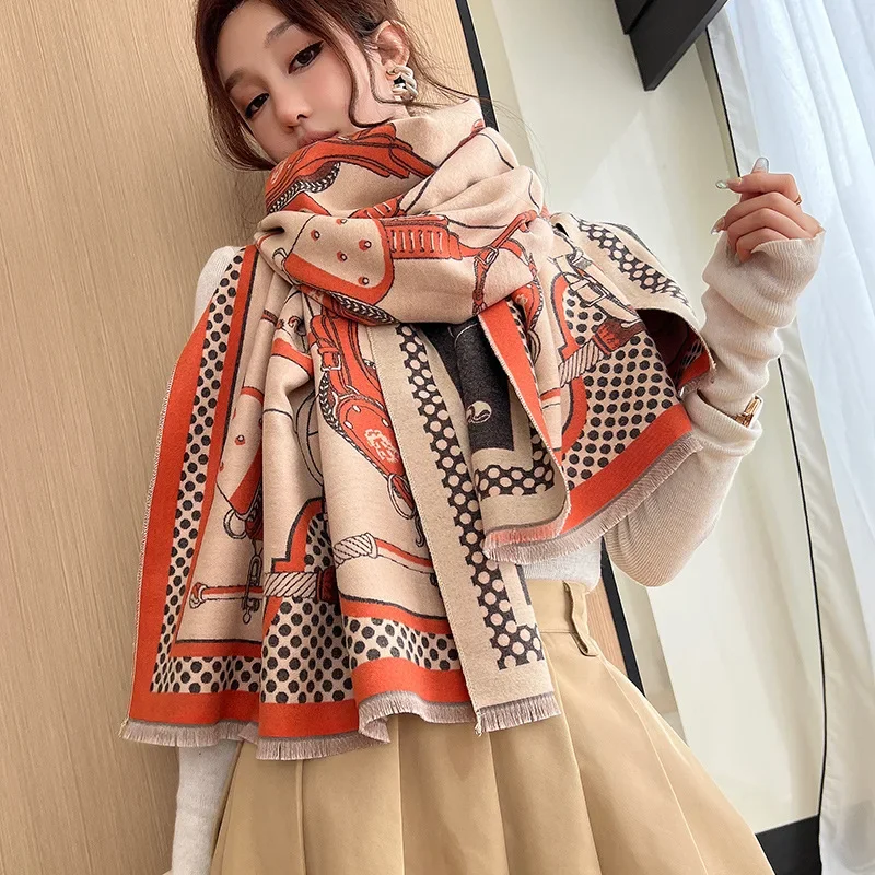 Horse Winter Cashmere Scarf Women Luxury Design Warm Pashmina Shawl Wraps Bandana Female Thick Blanket Soft Bufanda Foulard