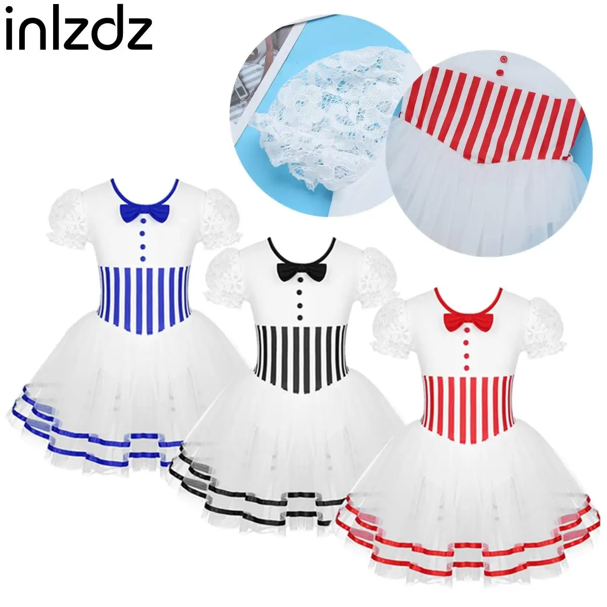 

New Girls Short Lace Puff Sleeves Baton Twirling Mesh Leotard Dress for Figure Ice Skating Roller Skating Christmas Fancy Party