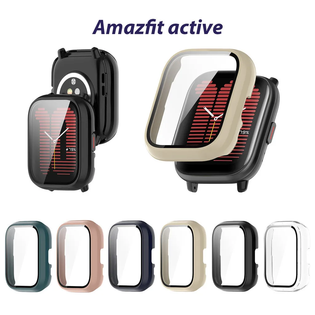 Tempered Glass+Case For Huami Amazfit Active All-Around Screen Protector Hard PC Bumper SmartWatch Cover Anti-scratch