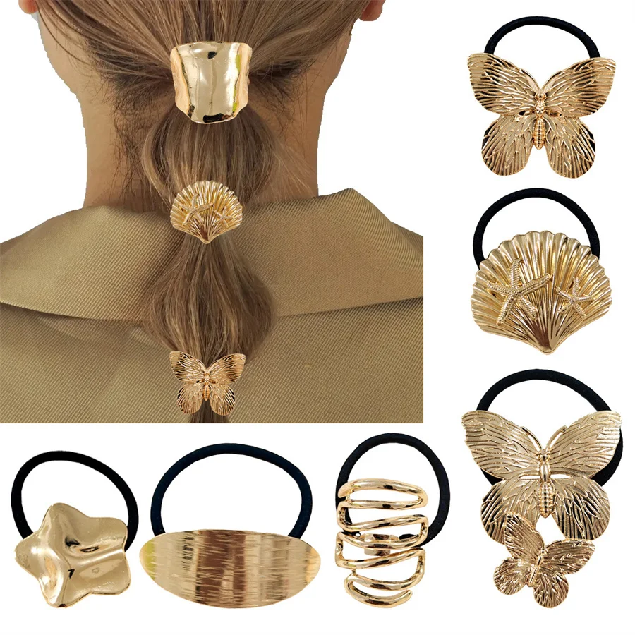 

Hot Korean Fashion Metal Irregular Punk Hair Strap Hair Rope Women's Headband Elastic Hair Ponytail Braid Braid Hair Accessories