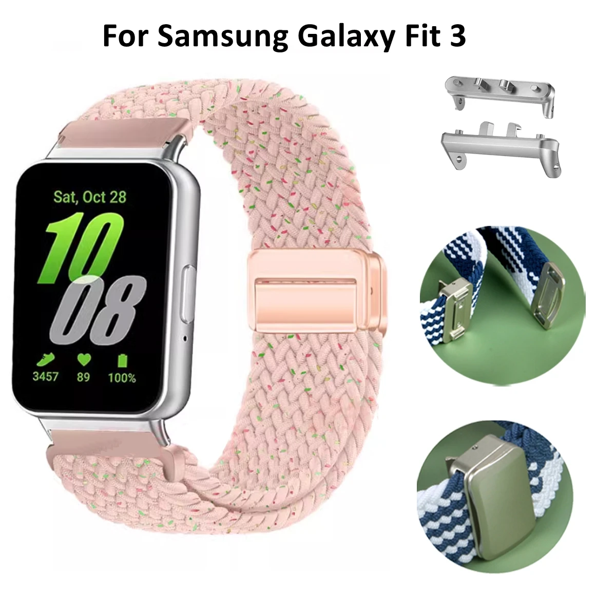 

For Samsung Galaxy Fit 3 Band Magnetic Braided Loop Wristband Bracelets for Samsung Fit 3 Smart Watch Band