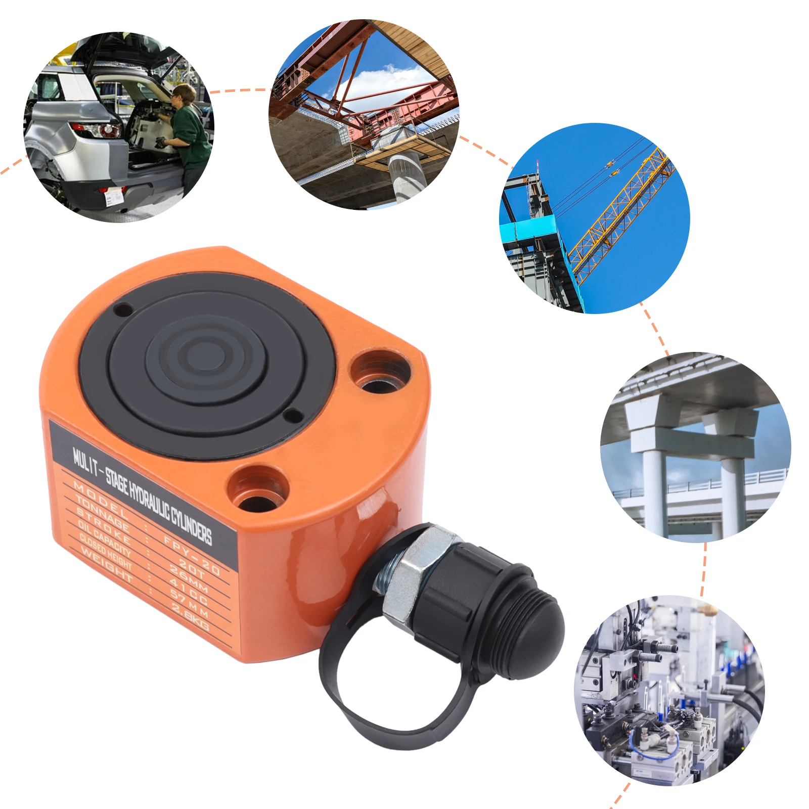 

FRY-20 Hydraulic Cylinder Jack with 20T Lifting Capacity, 45 Steel Jack Lifting Equipment with 2 Retractable Stroke Pistons