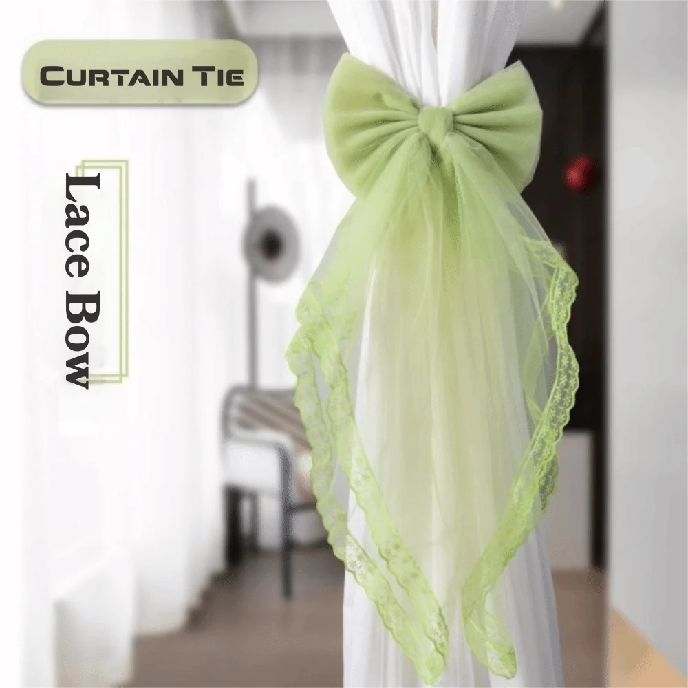 Elegant Lace Curtain Bow Tiebacks Dreamy Style Belt Tied Curtain Strap Bow-knot Design Solid Color Curtain Zip Ties