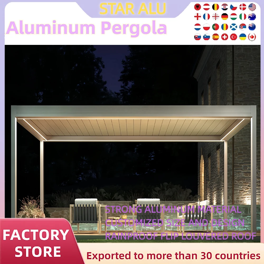 Motorised Outdoor Aluminum Gazebo Customized Size Modern Aluminium Louvered Roof Bioclimatic Pergola for Sunshade