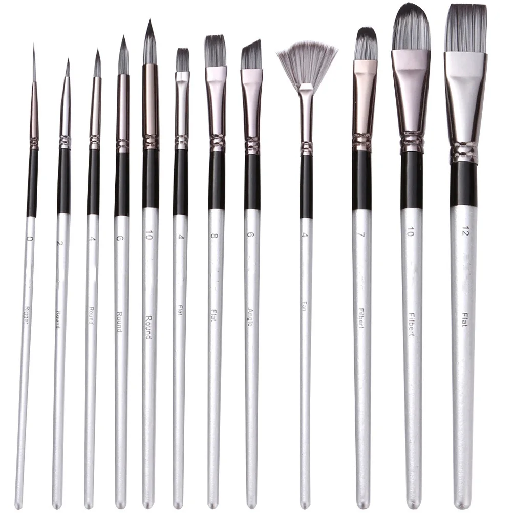 

12pcs Oil Painting Brushes Set Nylon Paintbrushes For Artists Pigment Mixing Flat Tip Painting Tools Art Student Supplies