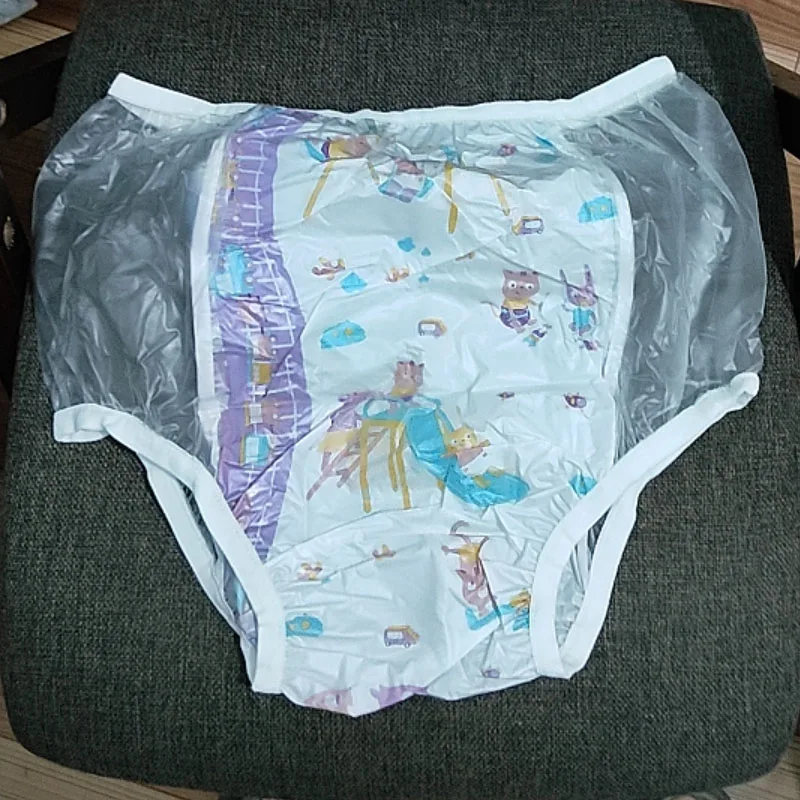 Waterproof PVC Cartoon Pattern ABDL Underwear Adult Diaper Pants Reusable Leak-Proof Plastic Diapers Cover Plus Size