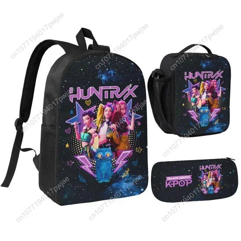 

School Backpack 3PCS Set - Cute Bookbag K POP Demon Hunter Daypack with Lunch Bag & Pencil Case, Great for Teens Adults School