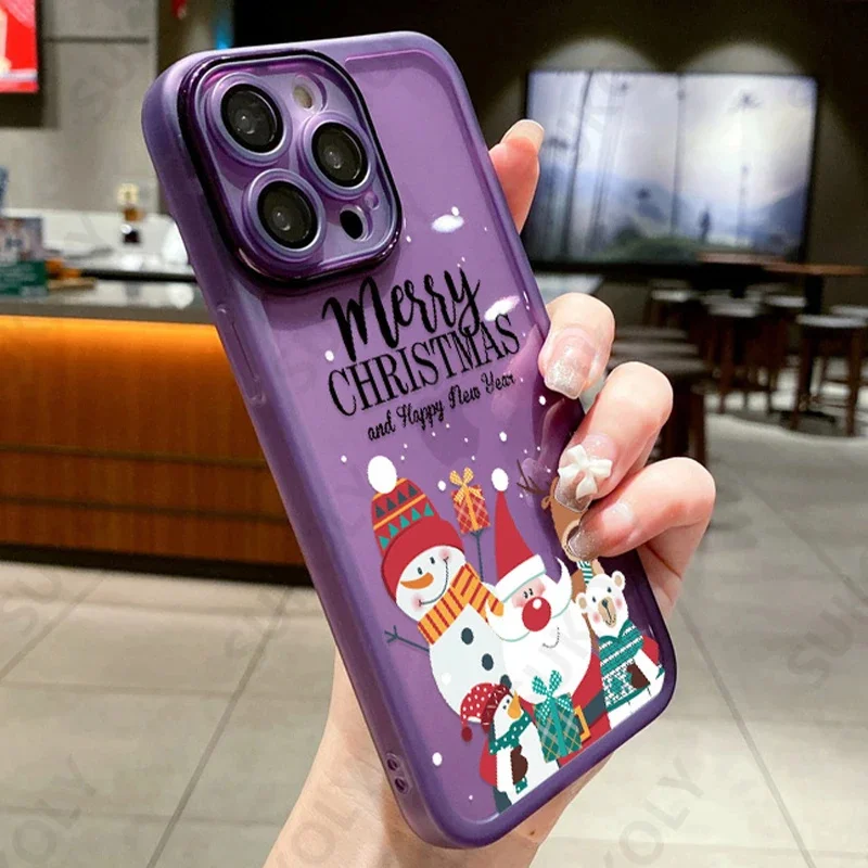 New Year Gift Transparent Christmas Cartoon Silicone Phone Case For iPhone 15 Pro Max 14 Pro 13 14 15 Pro Max 12 11 Soft Cover